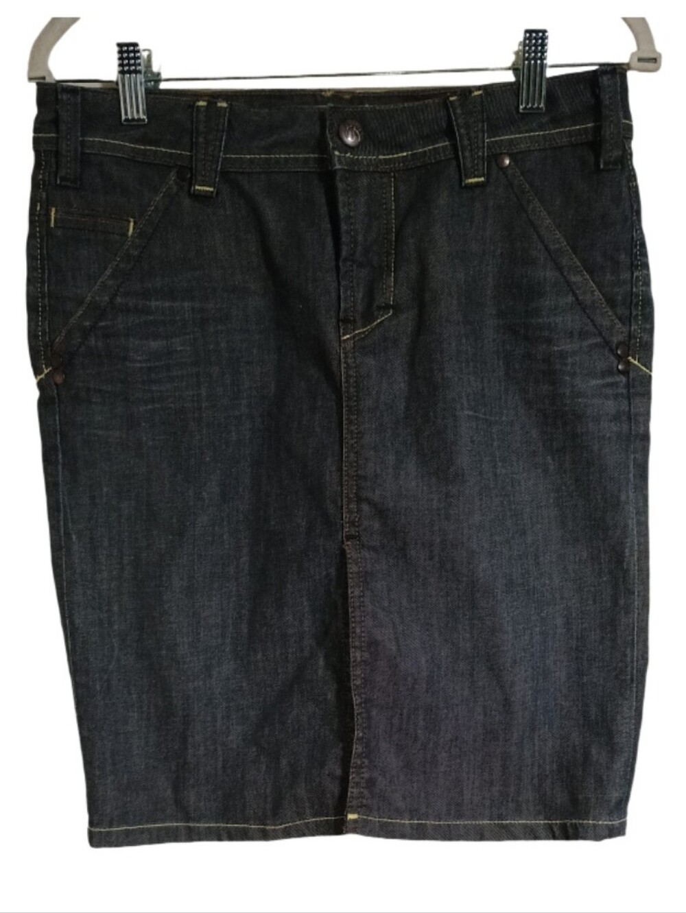 Vintage YANUK Denim Skirt Y2K Dark Wash Cargo Utility 6 Pocket Made USA